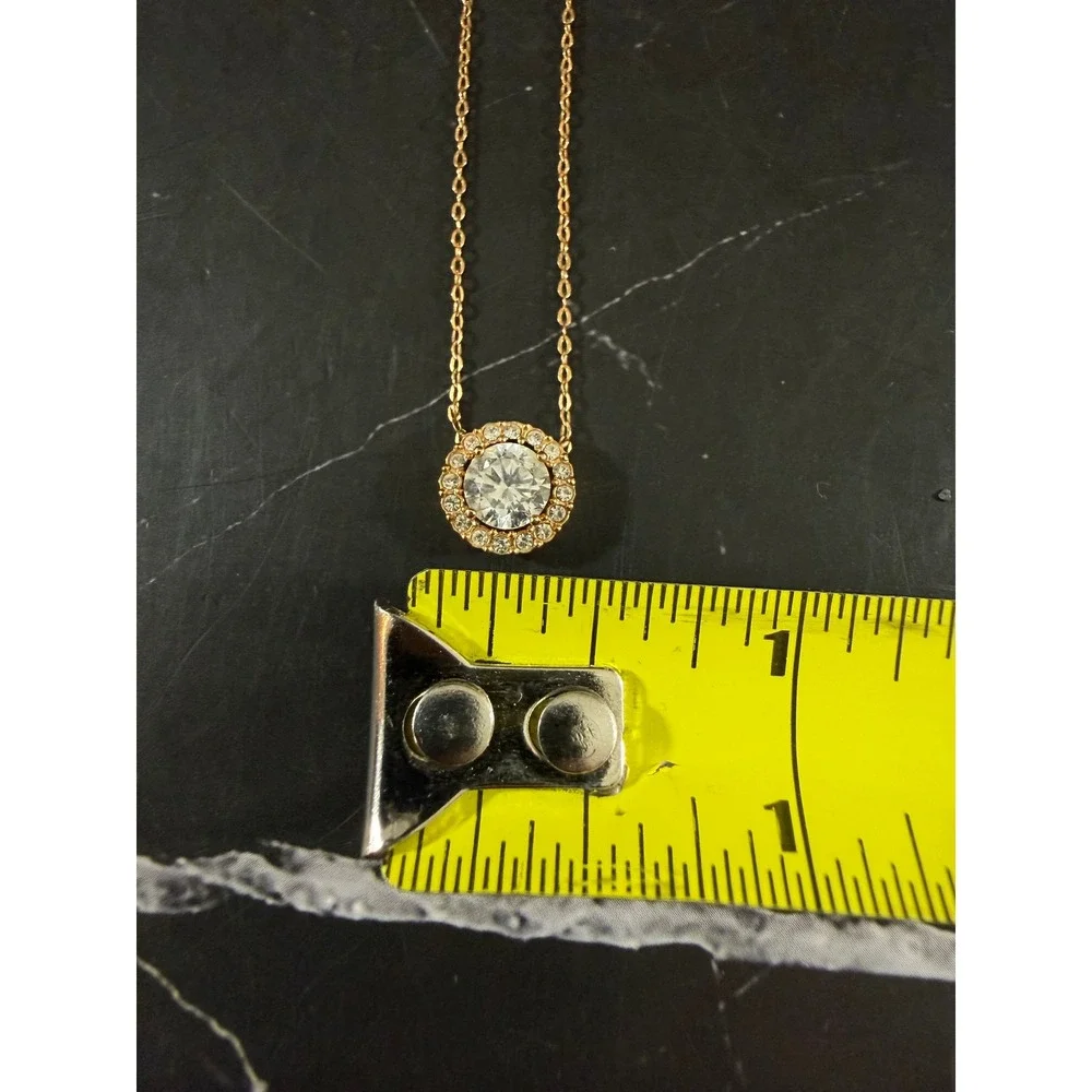 Nadri Round Halo Pendant Necklace 16in Rose Gold Plated Cubic Zirconia